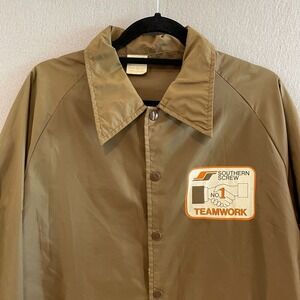 Vintage Southern Screw Teamwork Coach Jacket Brown Nylon Men‎ Size XL